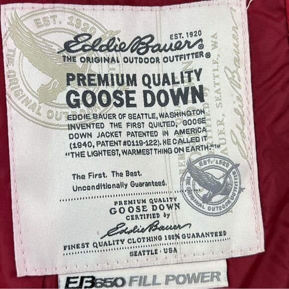 Eddie Bauer 650 Down Parka Sz L Red Long Puffer Jacket Hooded - Picture 13 of 16